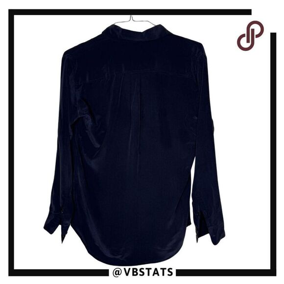 Equipment Femme Women's Long Sleeve Silk Knox Lace Up Tie Blouse Navy Blue Small - Picture 2 of 5